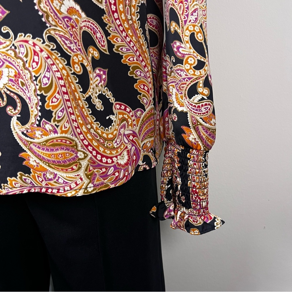 Who What Wear Paisley Boho Top Women’s Medium Long Sleeve Blouse - Picture 6 of 8